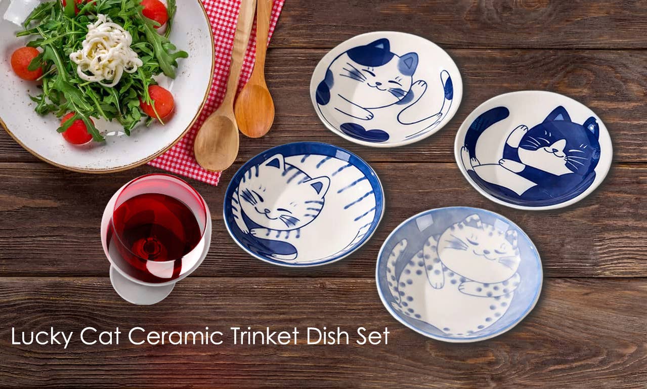 Lucky Cat Ceramic Trinket Dish