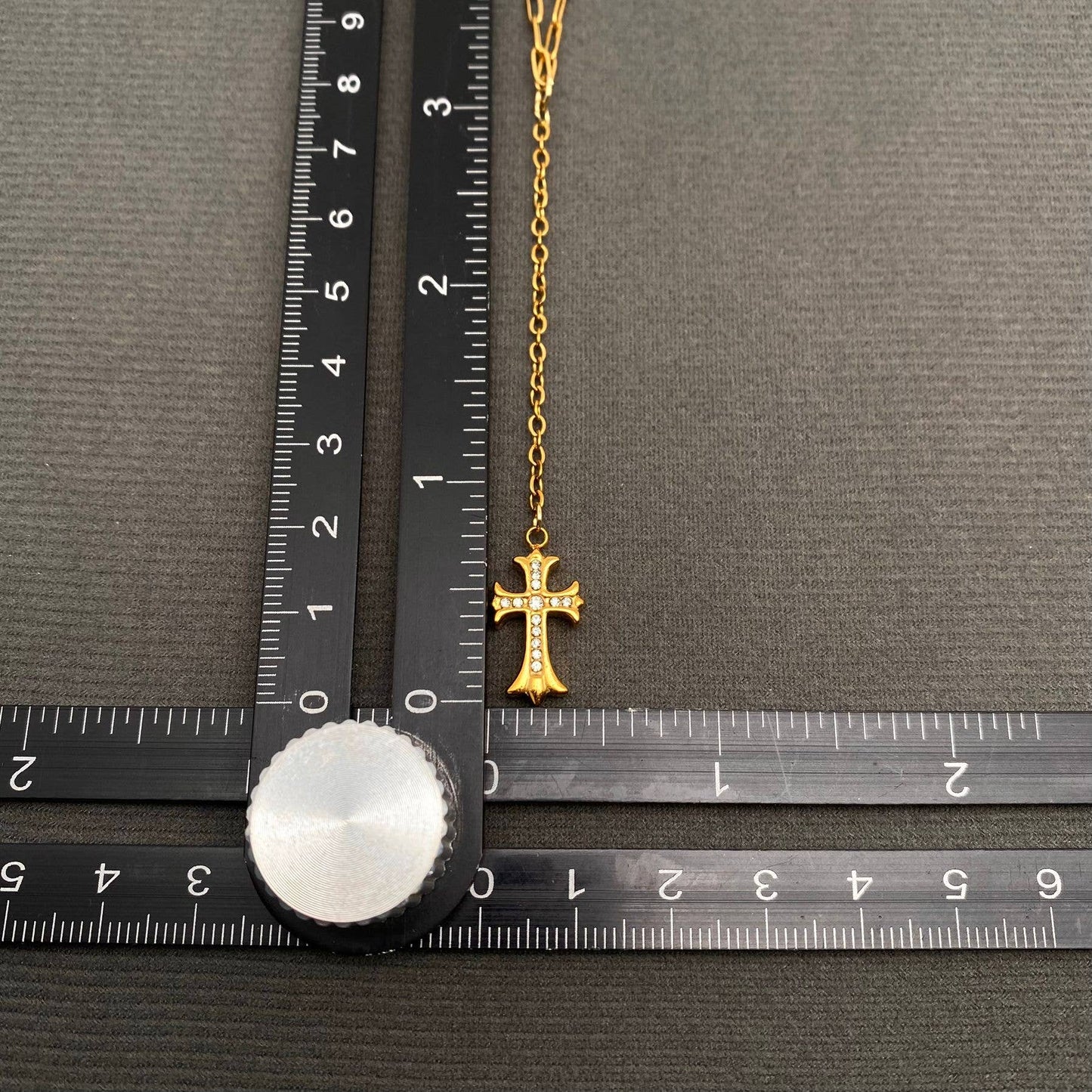 CZ inlaid Cross 18K Gold Plated S.Steel Y-neck Necklace -FGS