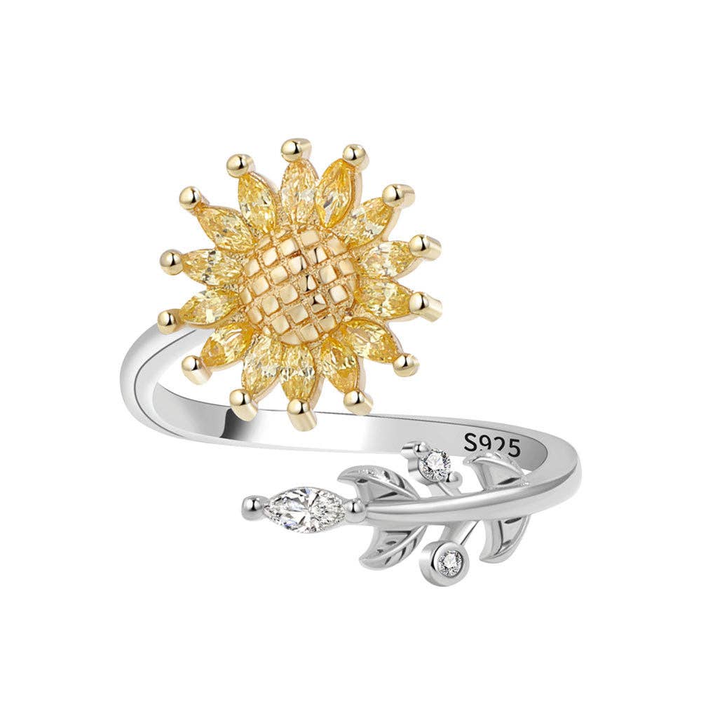 Sunflower Vine Anxiety Fidget Spinner Ring in Solid Copper: Yellow