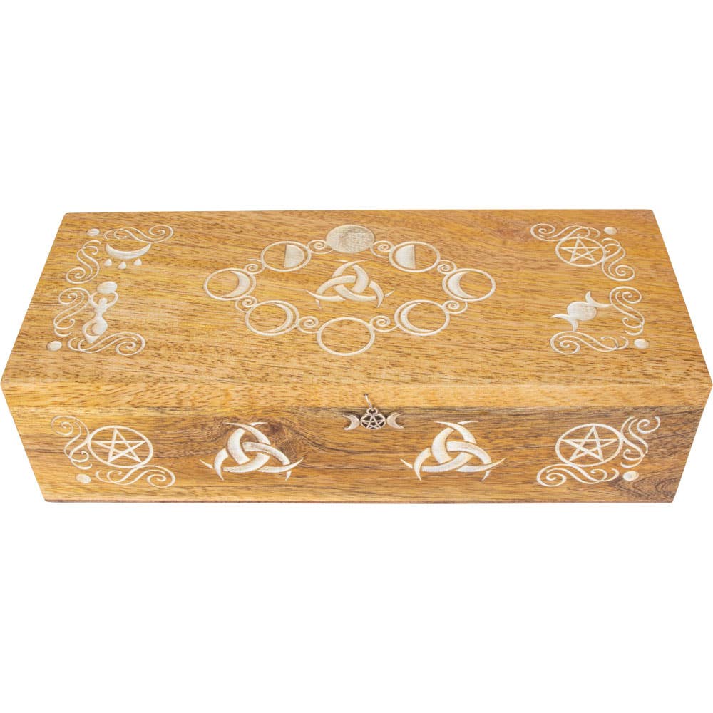 Laser Engraved Wood Compartment Box - Pagan Moon Phases