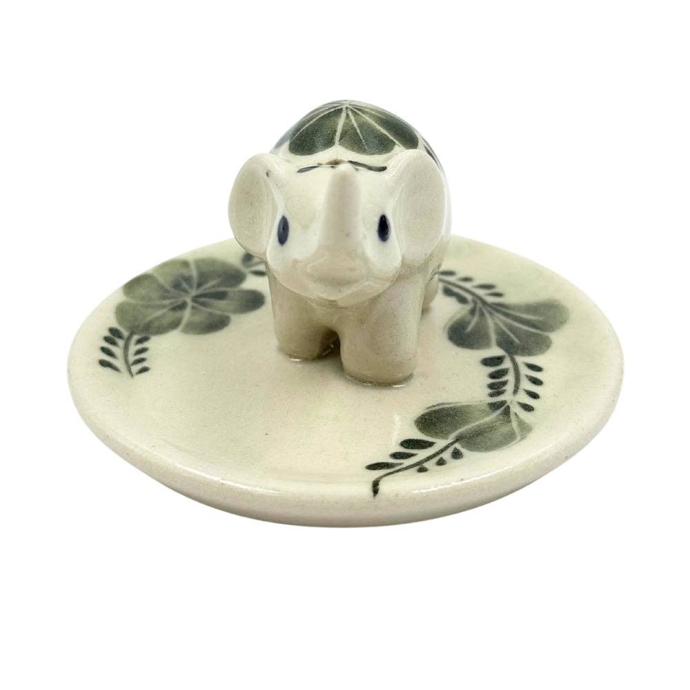 Elephant Floral on Round Ceramic Incense Holder - Assorted