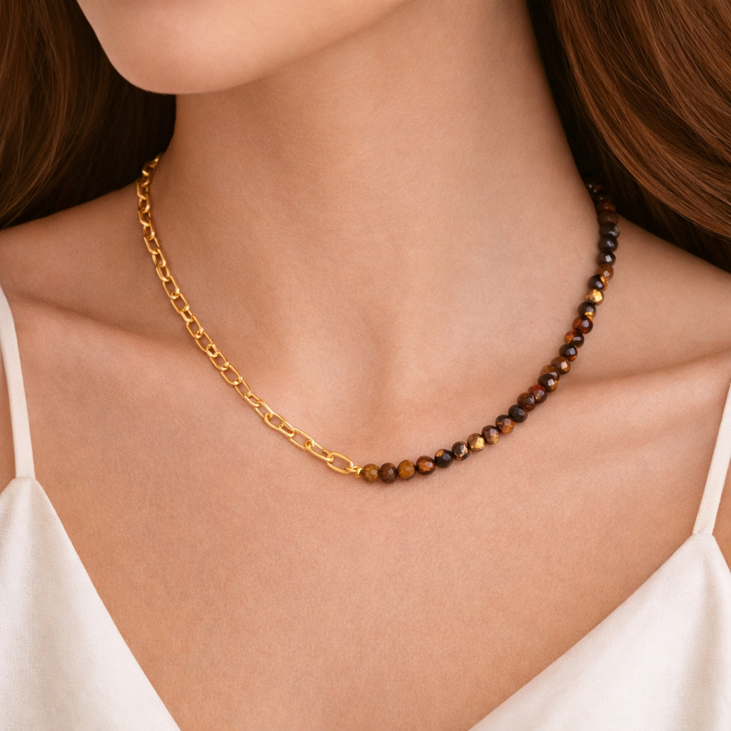 Paper Clip Tiger's eye Necklace - 18-20" adjustable