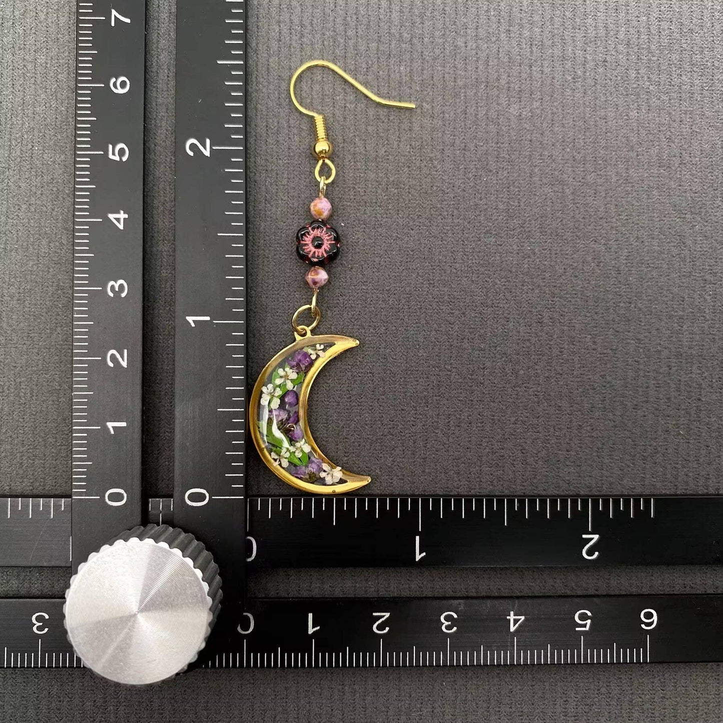 Earrings - Dried Flower Moon Dangle