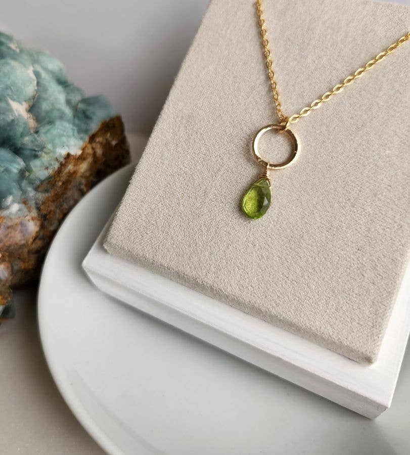 Peridot Gold Circle Pendant Necklace
