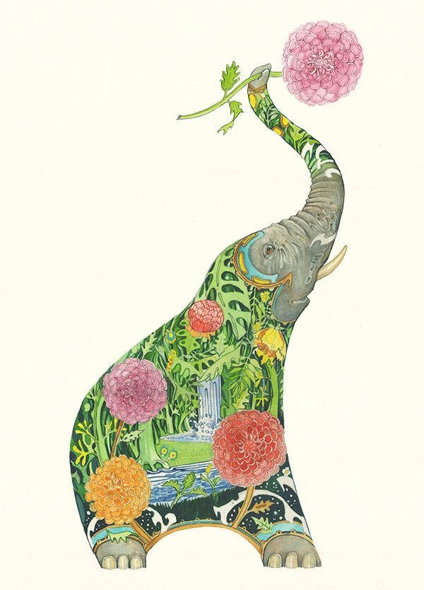 Greeting Card - DM Collection - Elephant with Flower
