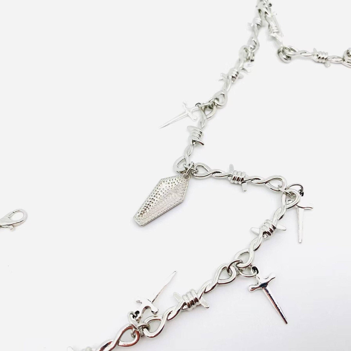 Gothic Red Coffin Cross Sword Charm Thorn Chain Necklace -GT