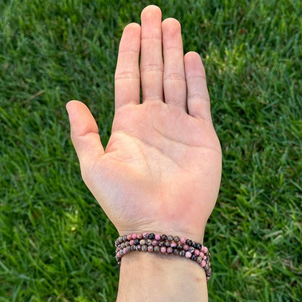 Crystal Bracelet - 4mm Rhodonite, pack of 5
