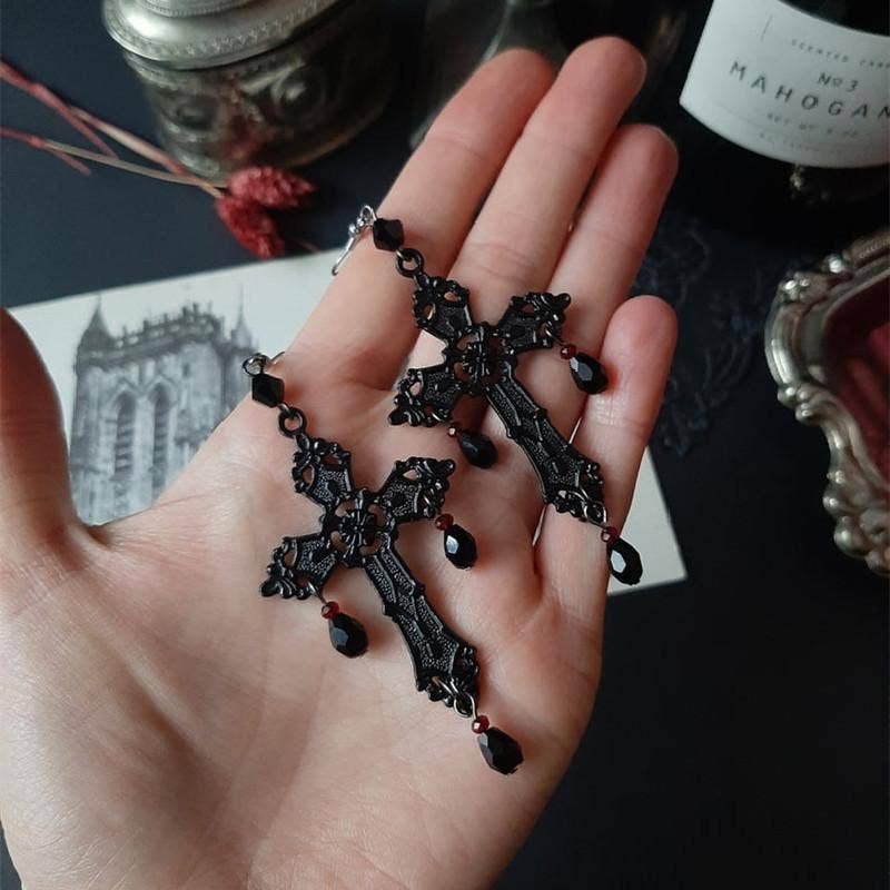 Gothic Diablo Cross Earrings - GT: Black