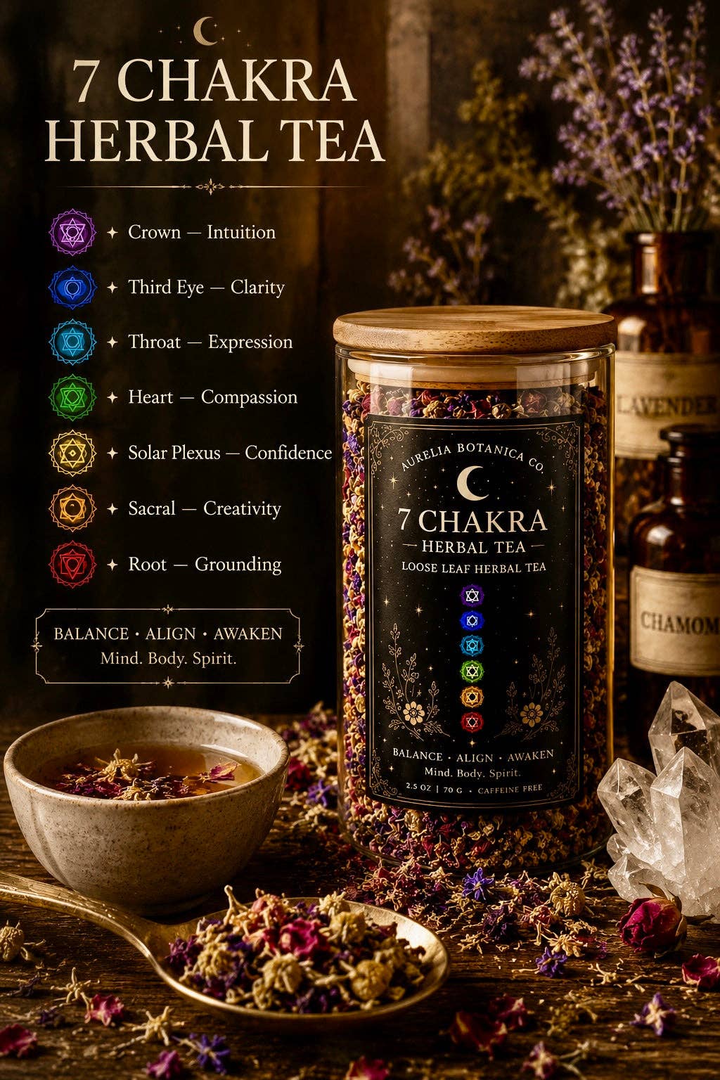 Chakra Balancing Loose Leaf Herbal Tea for Ritual & Meditation | Spiritual Tea Blend for Mindfulness, Energy Cleansing Intentional Living: Sample Pouch
