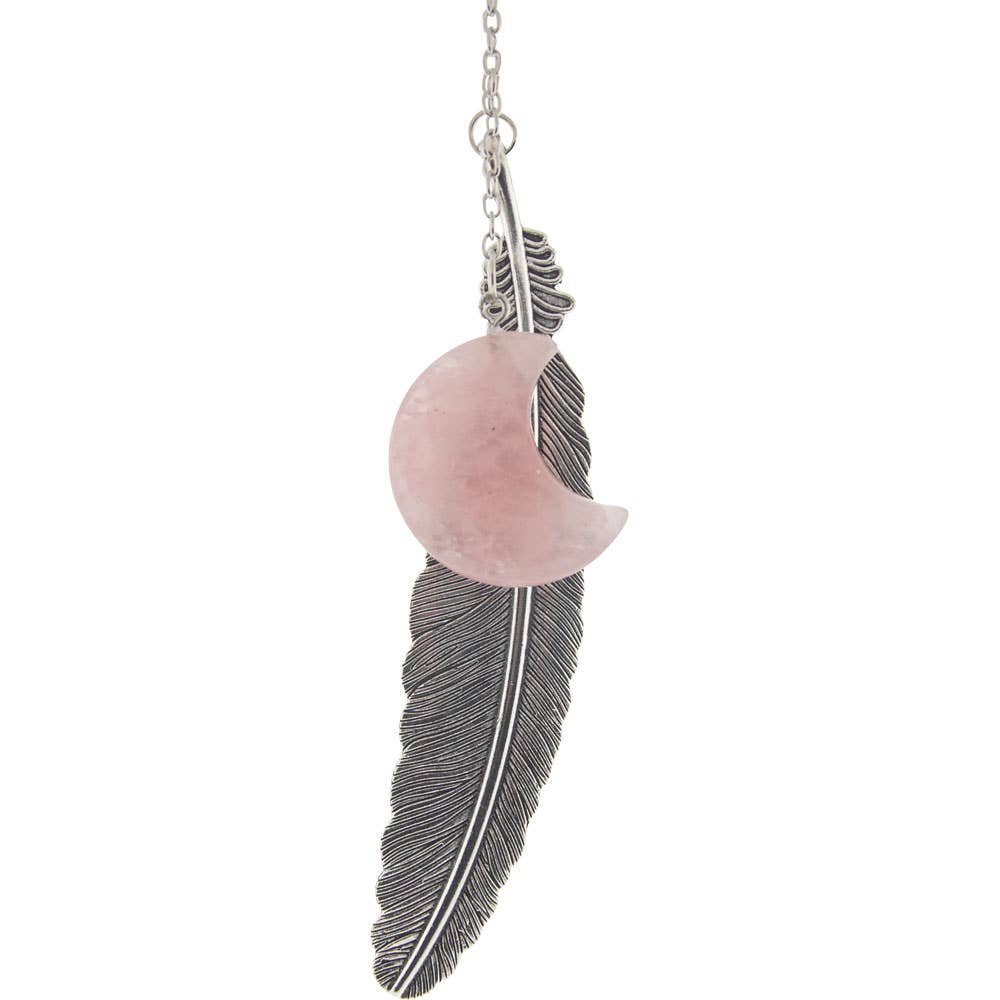 Metal Feather Bookmark w/ Rose Quartz - Moon (Each)