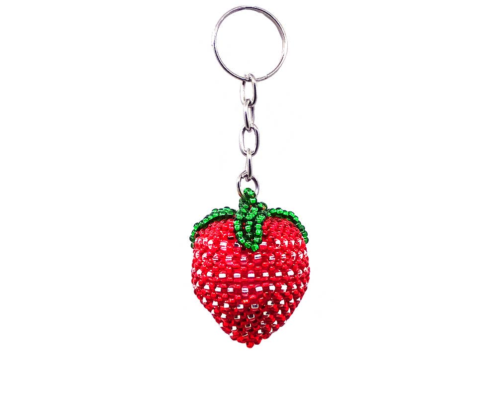 Seed Bead Strawberry Keychain