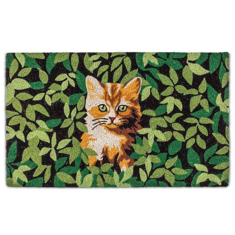 Kitten in Greenery Doormat-18x30"L