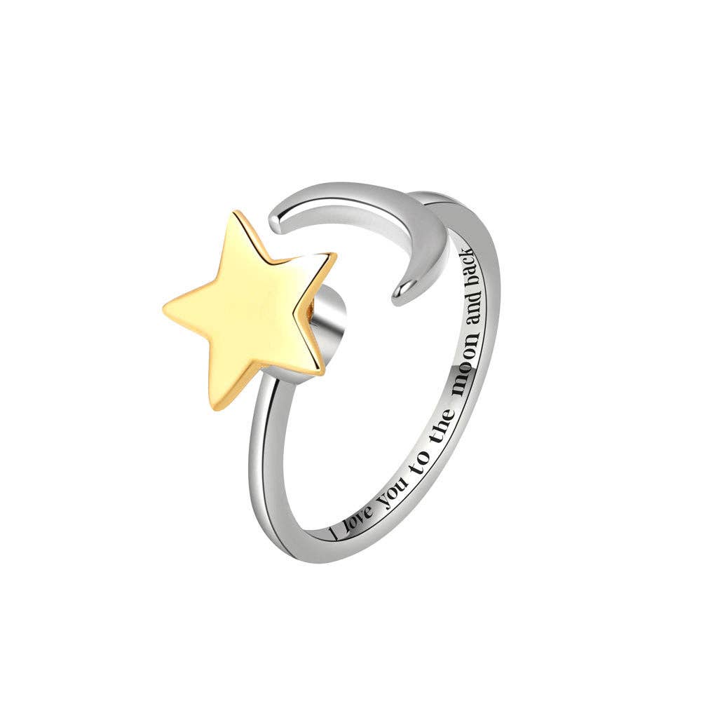 Fidget Spinner Ring - Moon & Star - Gold & Silver