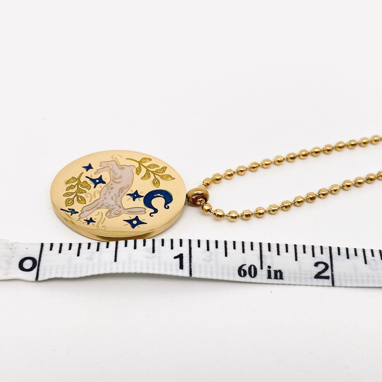 Painted Enamel Rabbit Oval 18K Gold Plated Necklace