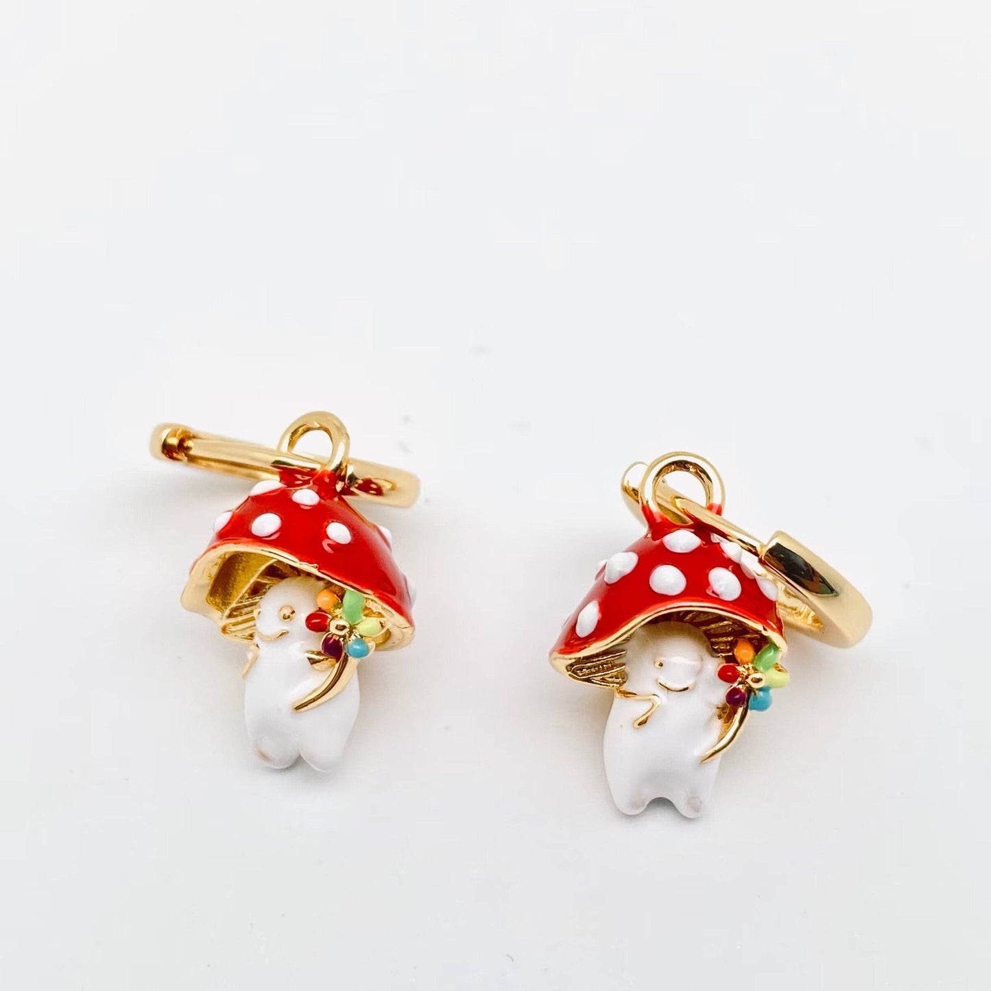 Earrings - Cute Mushroom Huggie Hoop (Enamel)