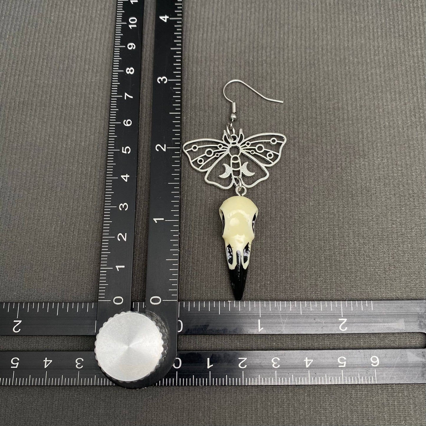 Crow Skull Moth Dangle Earrings - GT