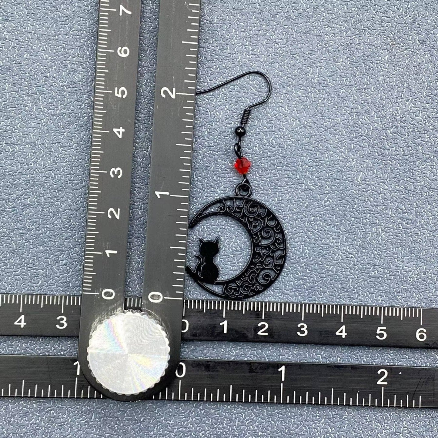 Earrings - Goth Black Cat on the Moon Dangle