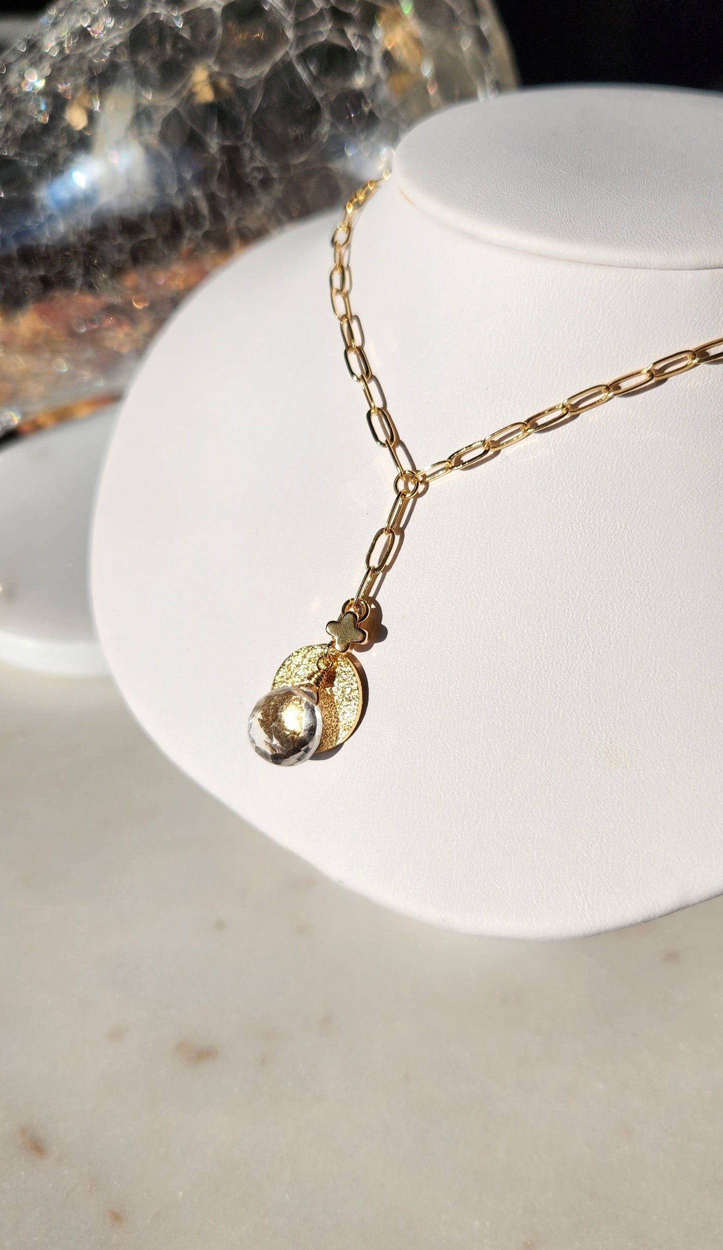 Golden Relic Quartz Y Necklace