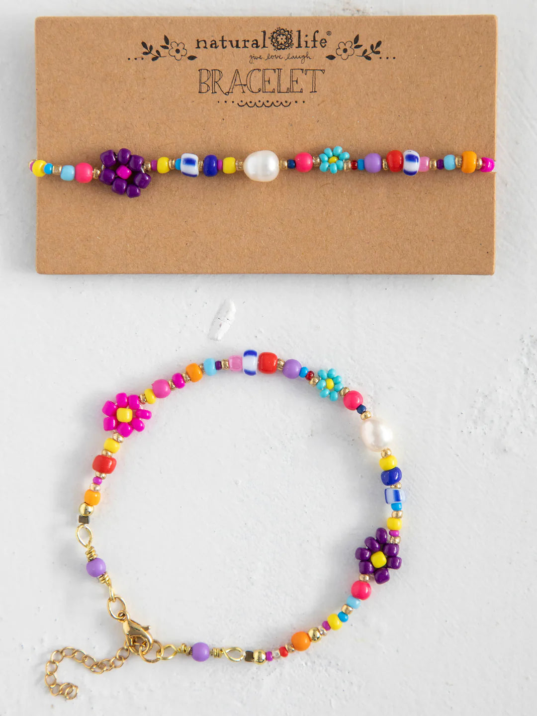 Boho Beaded Daisy Pearl Bracelet *C