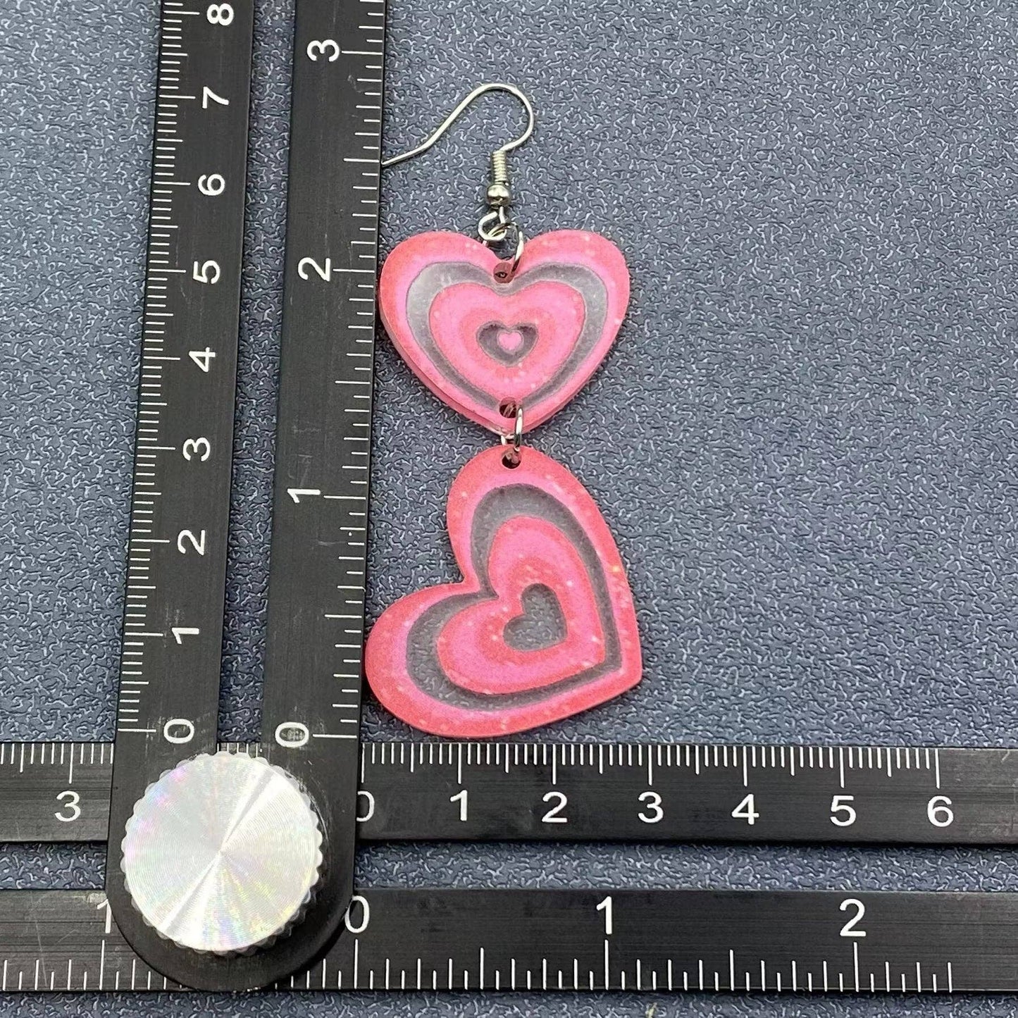 Pink Double Hearts Linked Dangle Earrings