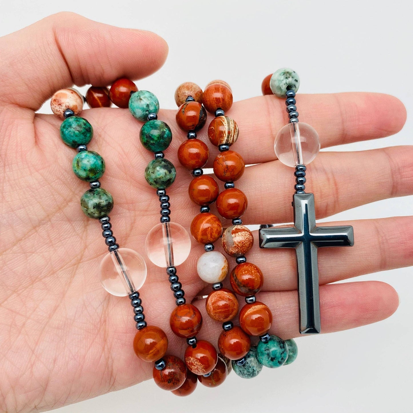 Redstone African Turquoise Beaded Necklace Cross Pendant -CS