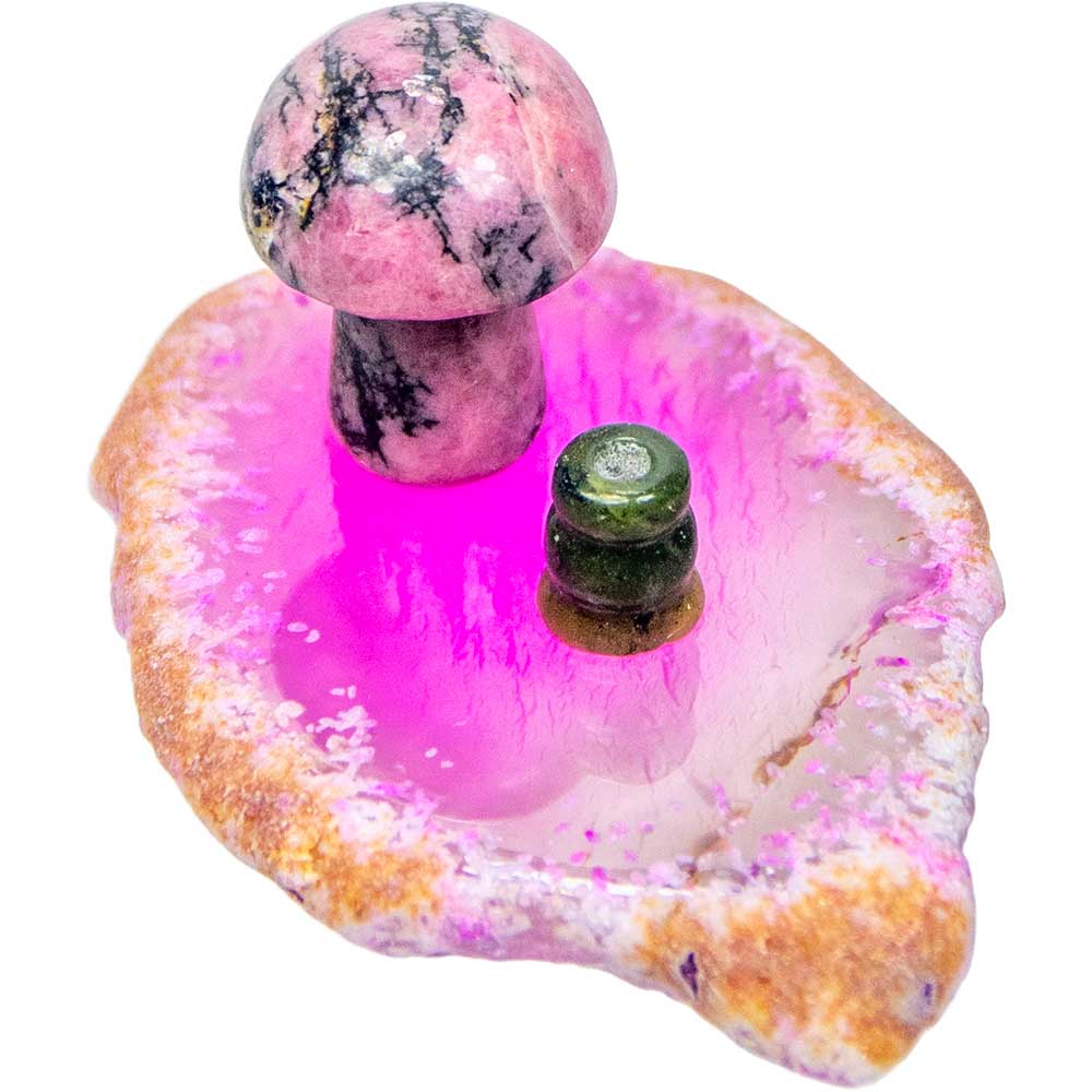 Agate Slice Incense Holder w/ Gemstone Mushroom - Asstd: Agate