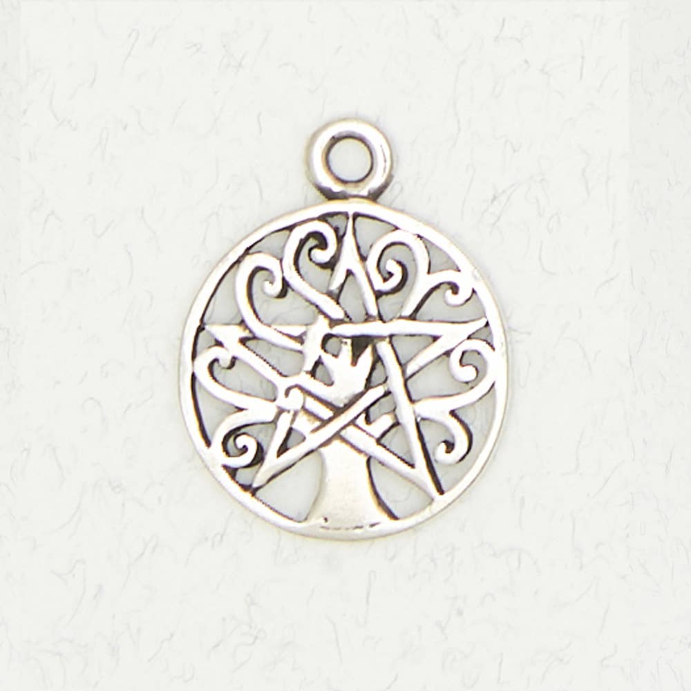 Wicca Pewter Pendant Necklace - Pentacle in Tree of Life: Pewter