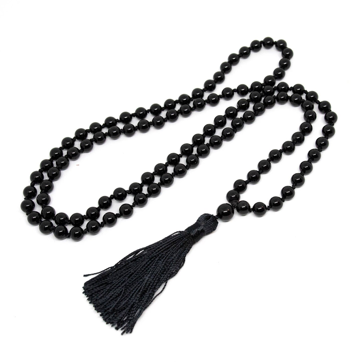Black Tourmaline Round Bead Knotted 108 Mala 7mm