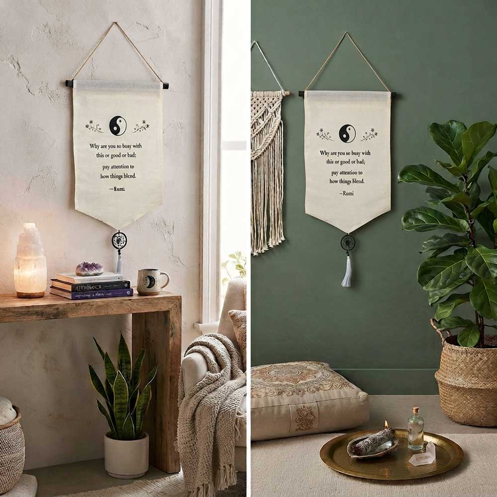 Small Cotton Banner - Rumi Saying w/ Dreamcatcher Tassel: Rumi Saying