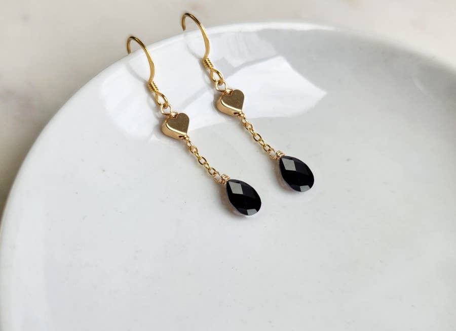 Sweet Gold Heart Chain Earrings (Multiple Colors): Rose Chalcedony