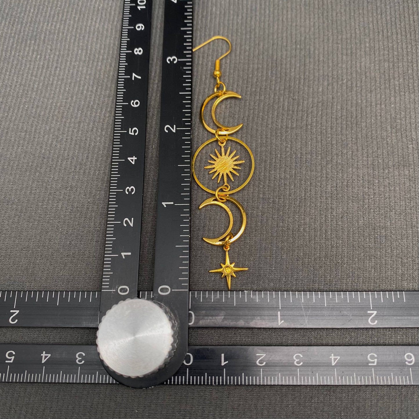 Golden Hollow Moon Star Dangle Earrings - MS