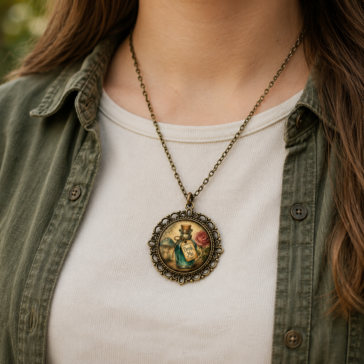 "Drink Me" bottle Wonderland Vintage Pendant