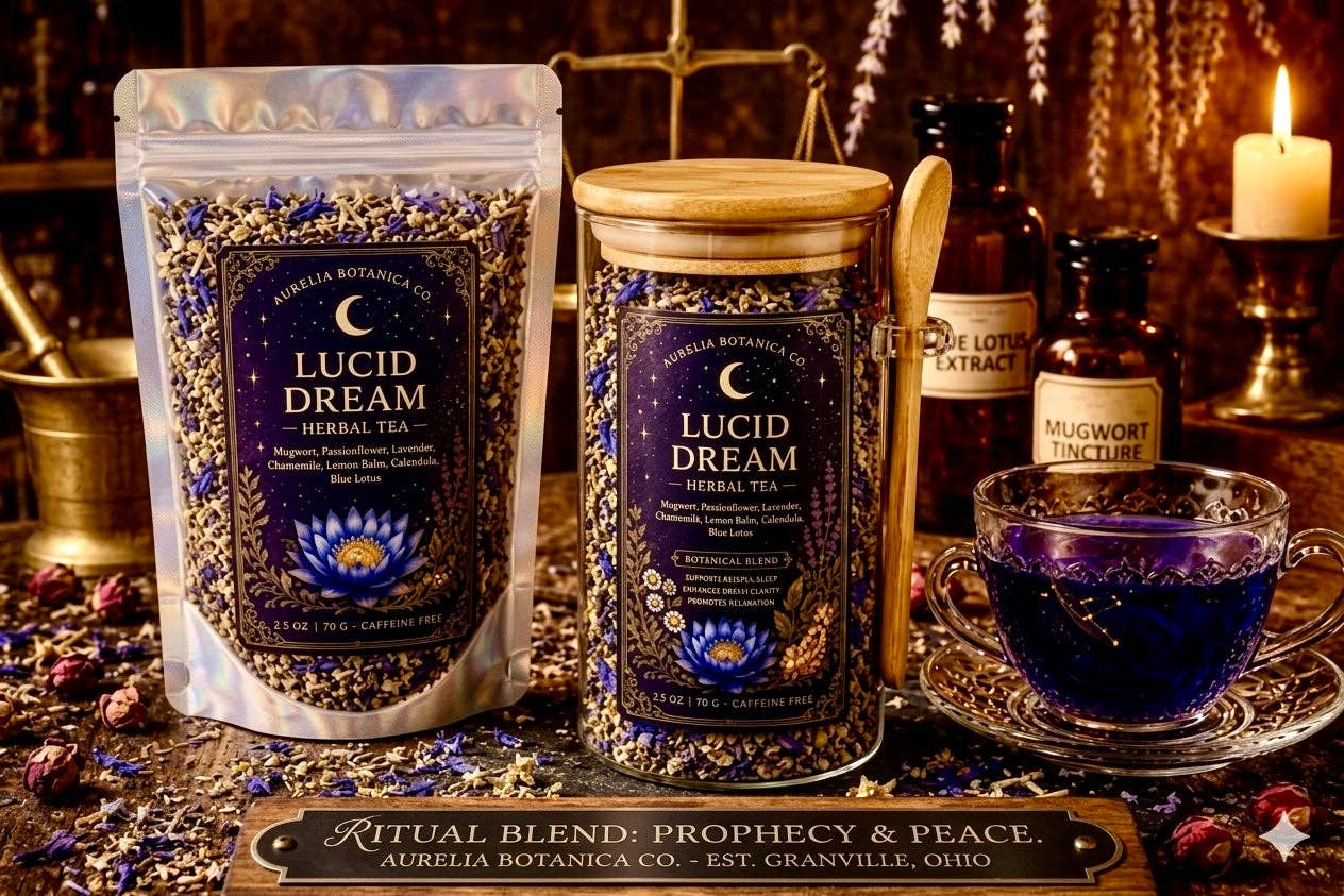 Lucid Dream Herbal Tea | Loose Leaf Ritual Tea | Mugwort | Blue Lotus | Dreamwork & Mindful Sleep Blend | Ritual Card |: 1 oz Sample Pouch