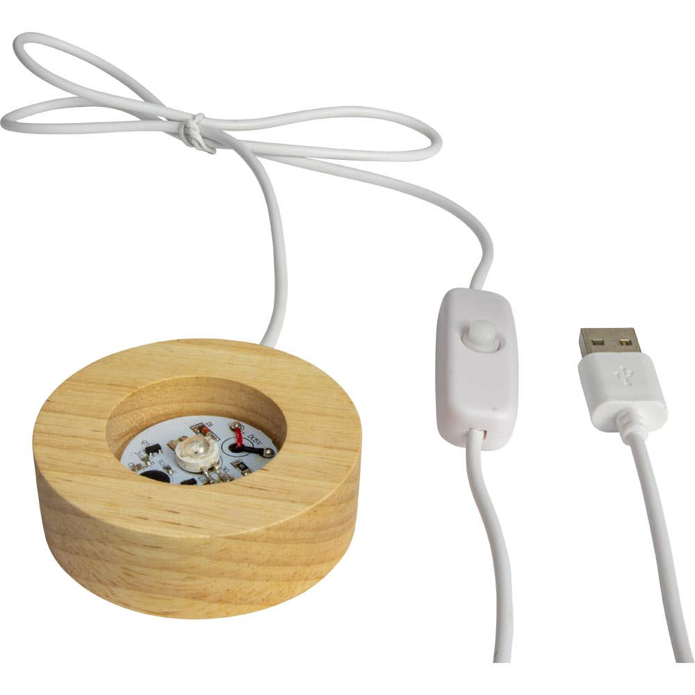 Wood LED Light Display Base w/ USB Cord Small (White)
