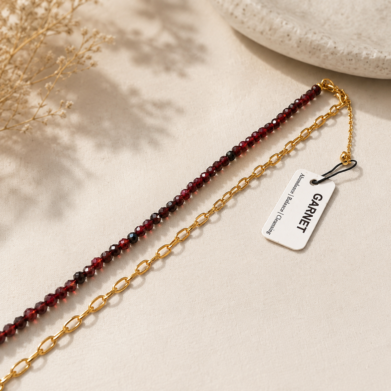 Paper Clip Garnet Necklace - 18-20" adjustable