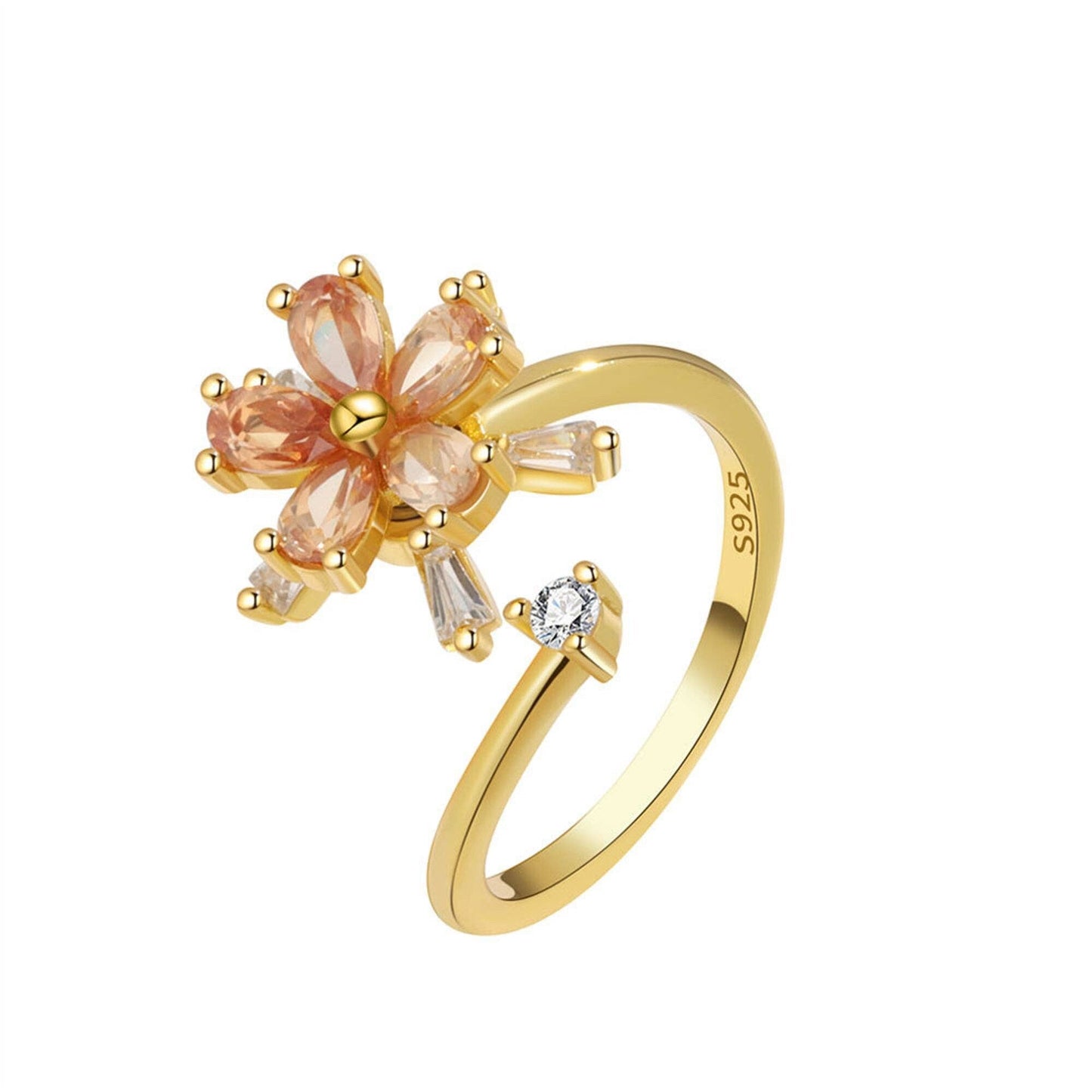 Orange Flower Anxiety Fidget Spinner Ring in Solid Copper: Silver