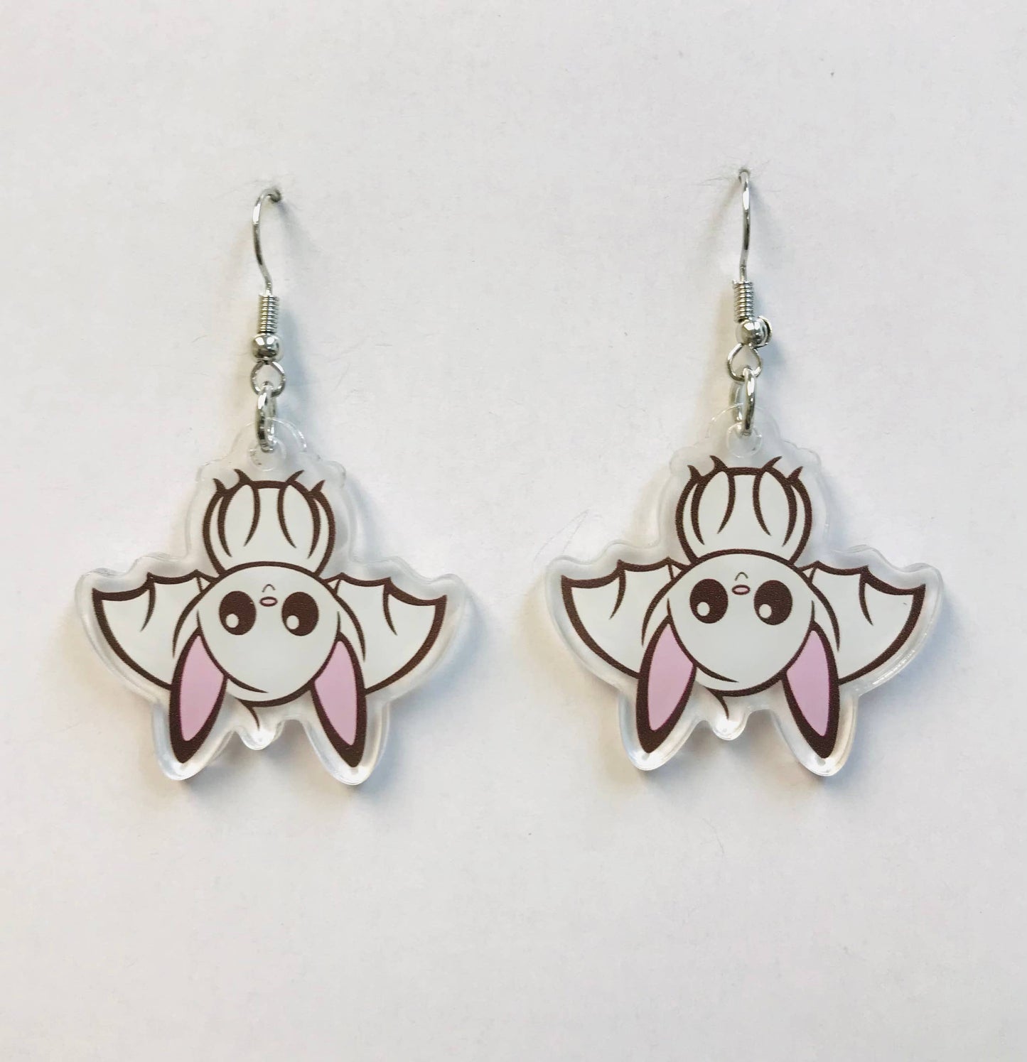 Earrings - Acrylic Cute Kawaii Bat - White