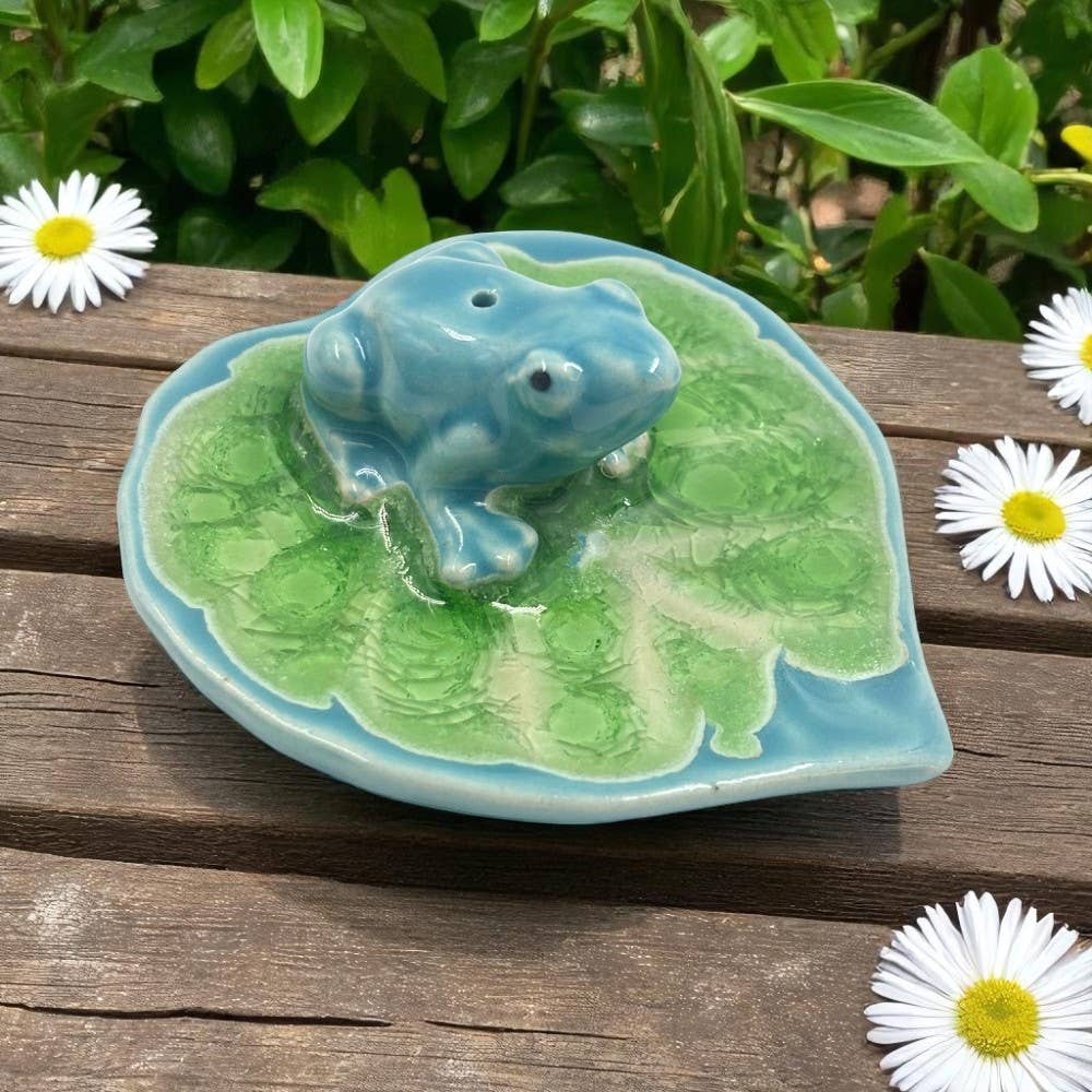 Frog on Leaf Ceramic Incense Holder - Assorted