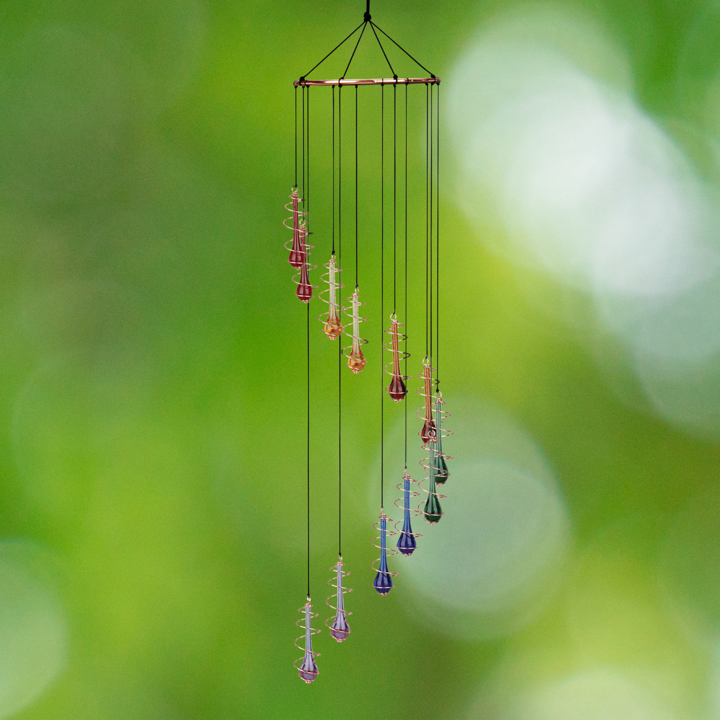 Rainbow Teardrop Spiral Suncatcher Windchime - 32"