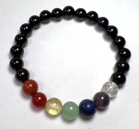 Large Size Real Gemstone Black Obsidian Chakra Bracelet 10mm