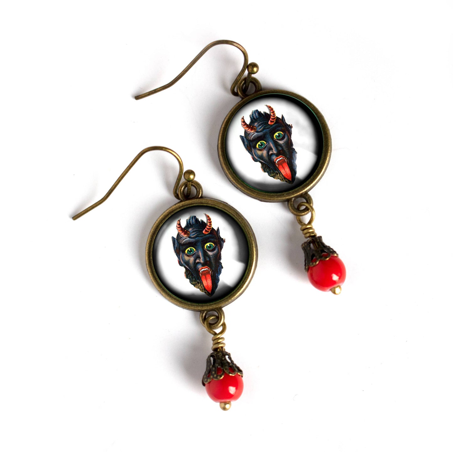 Earrings - Krampus Face Earrings with Bead