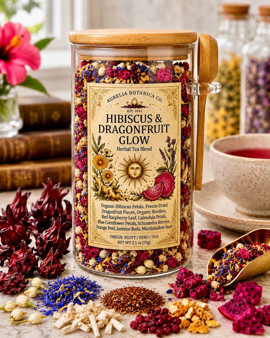 Hibiscus & Dragonfruit Glow | Loose Leaf Herbal Tea | Fruity Botanical Tea: 1 oz Sample