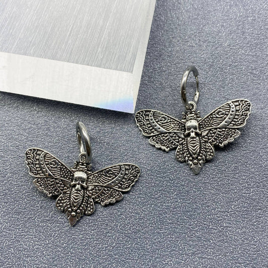 Gothic Moth Huggie Earrings