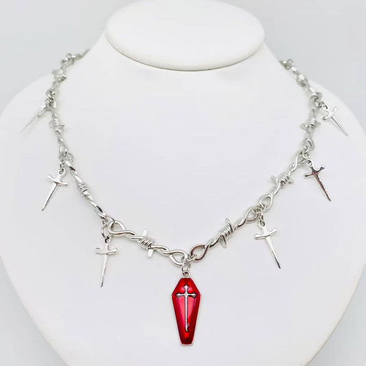 Red Coffin on Thorn Chain Necklace