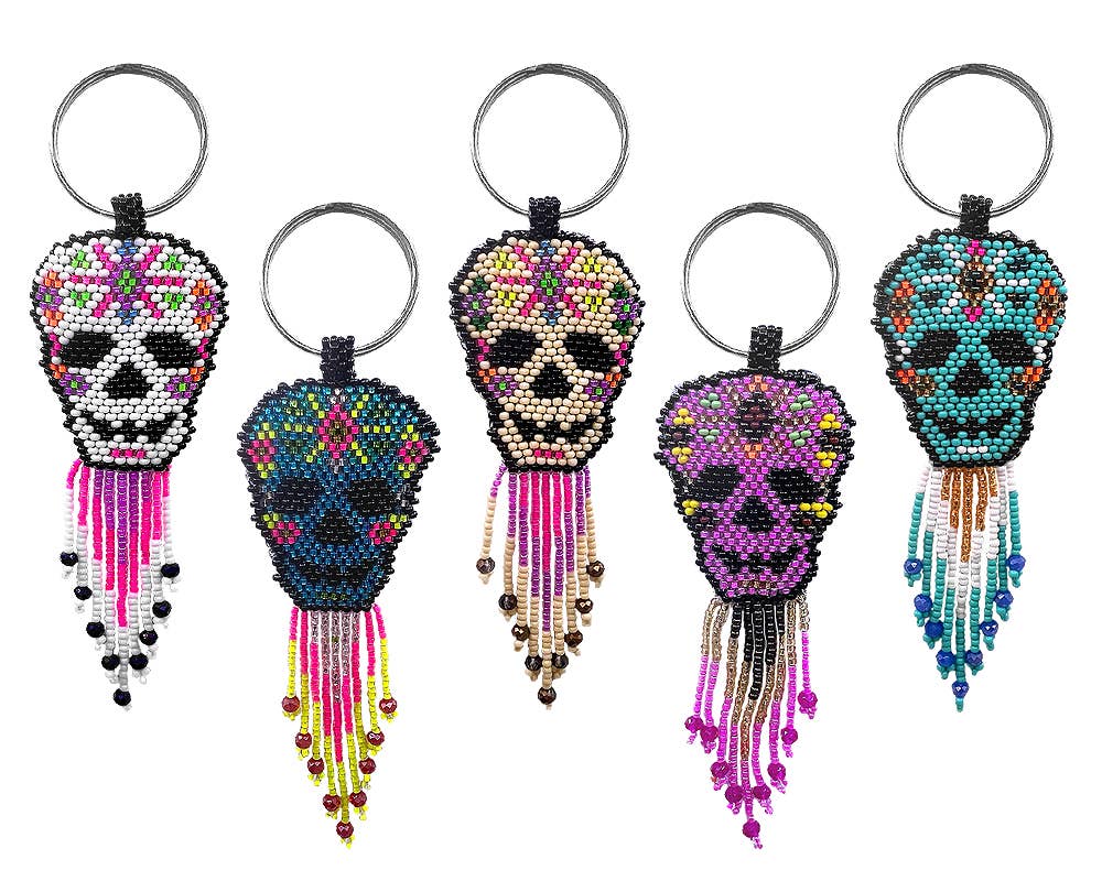 Beaded Sugar Skull Keychain