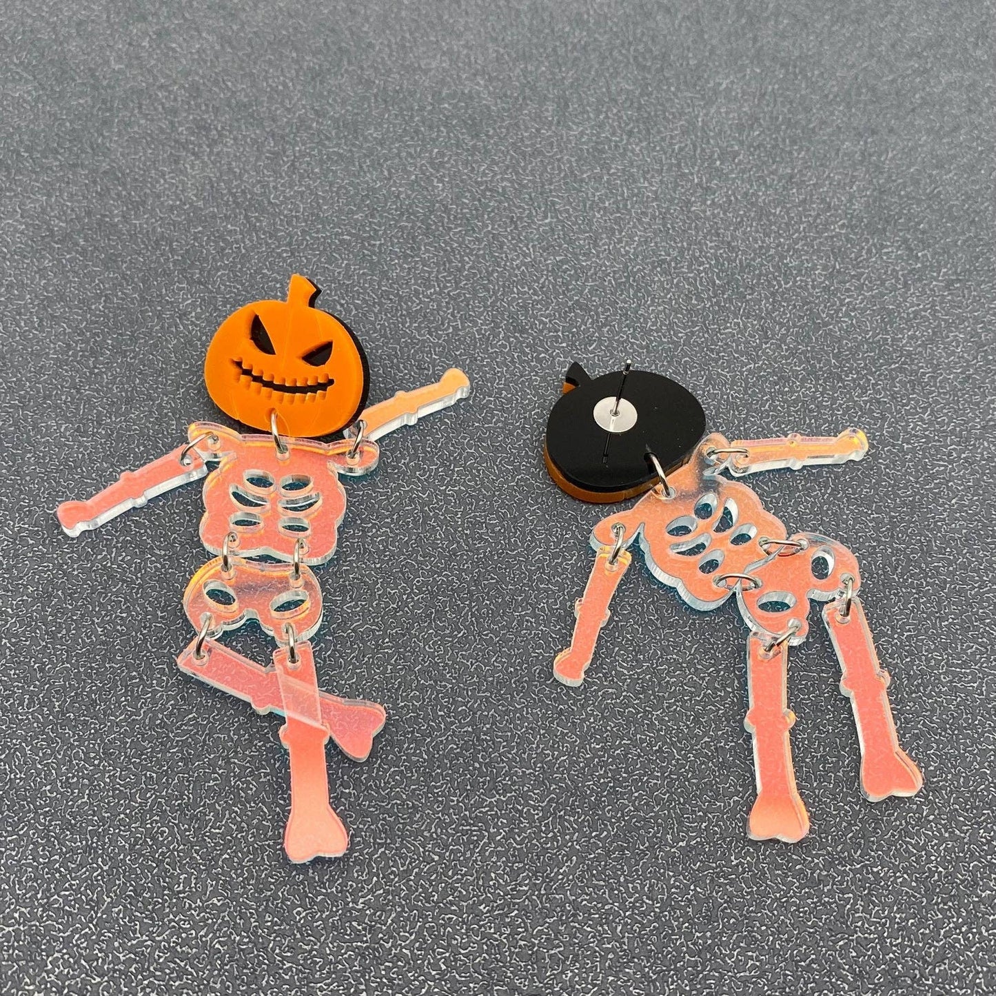 Earrings - Halloween Acrylic Skeleton Body Pumpkin Head Post