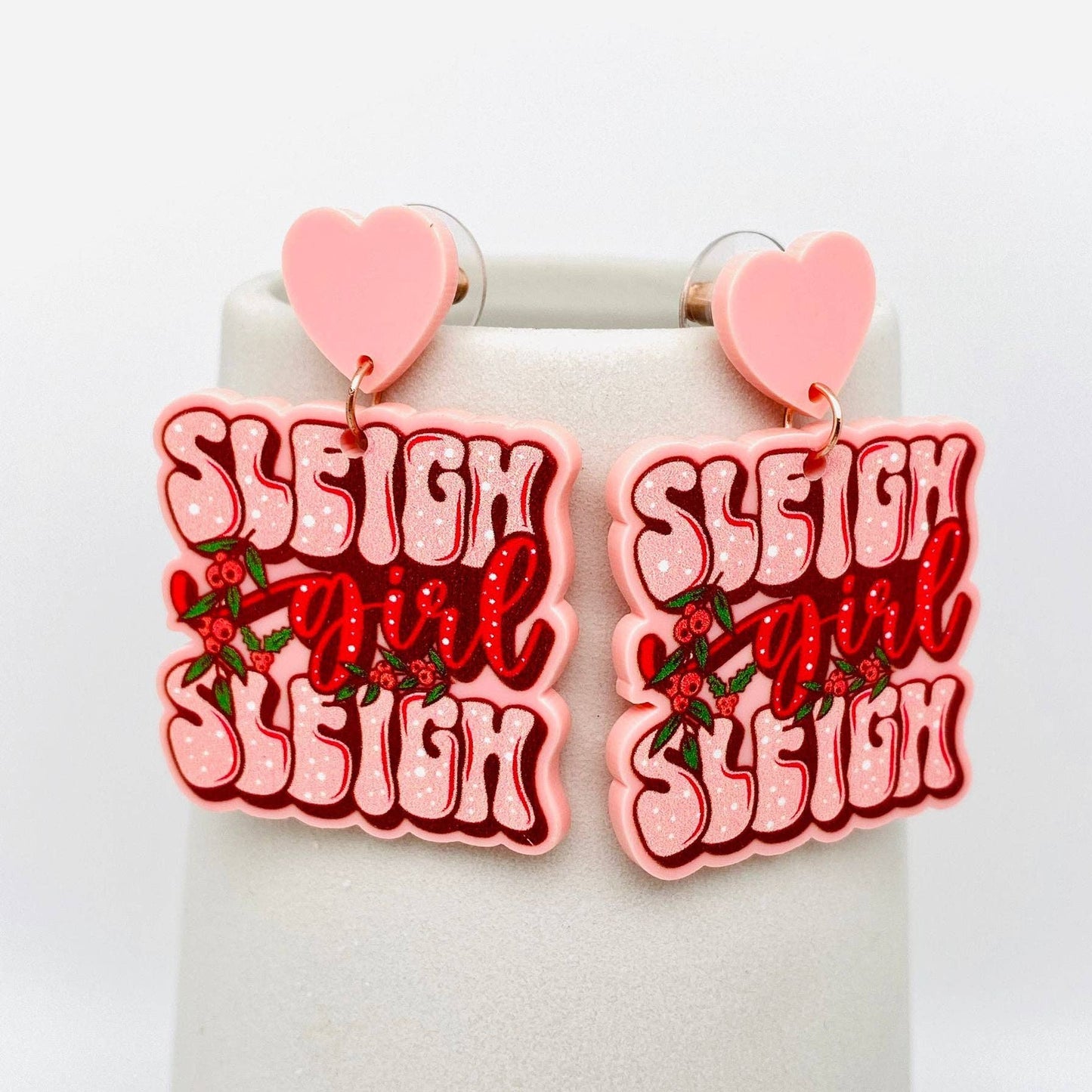 Earrings - Holiday - "Sleigh Girl" Heart