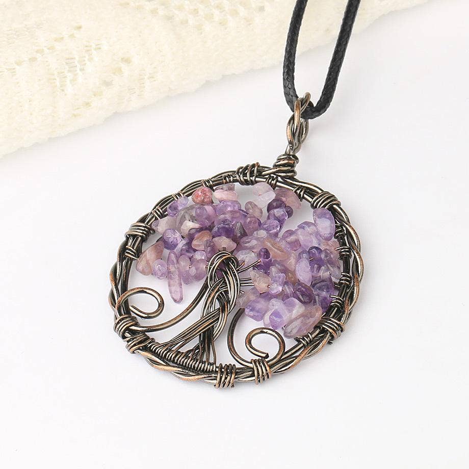 Wire-Wrapped Tree of Life Necklace - Green Aventurine