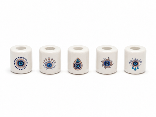Mini Candle Holder - White Evil Eye