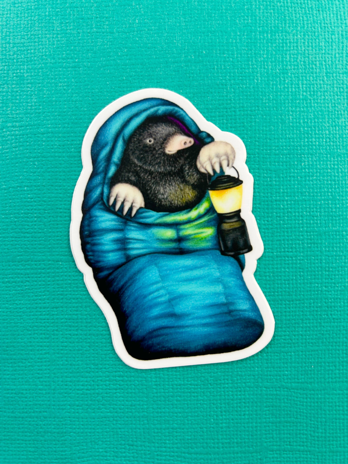 Mole in a sleeping bag sticker